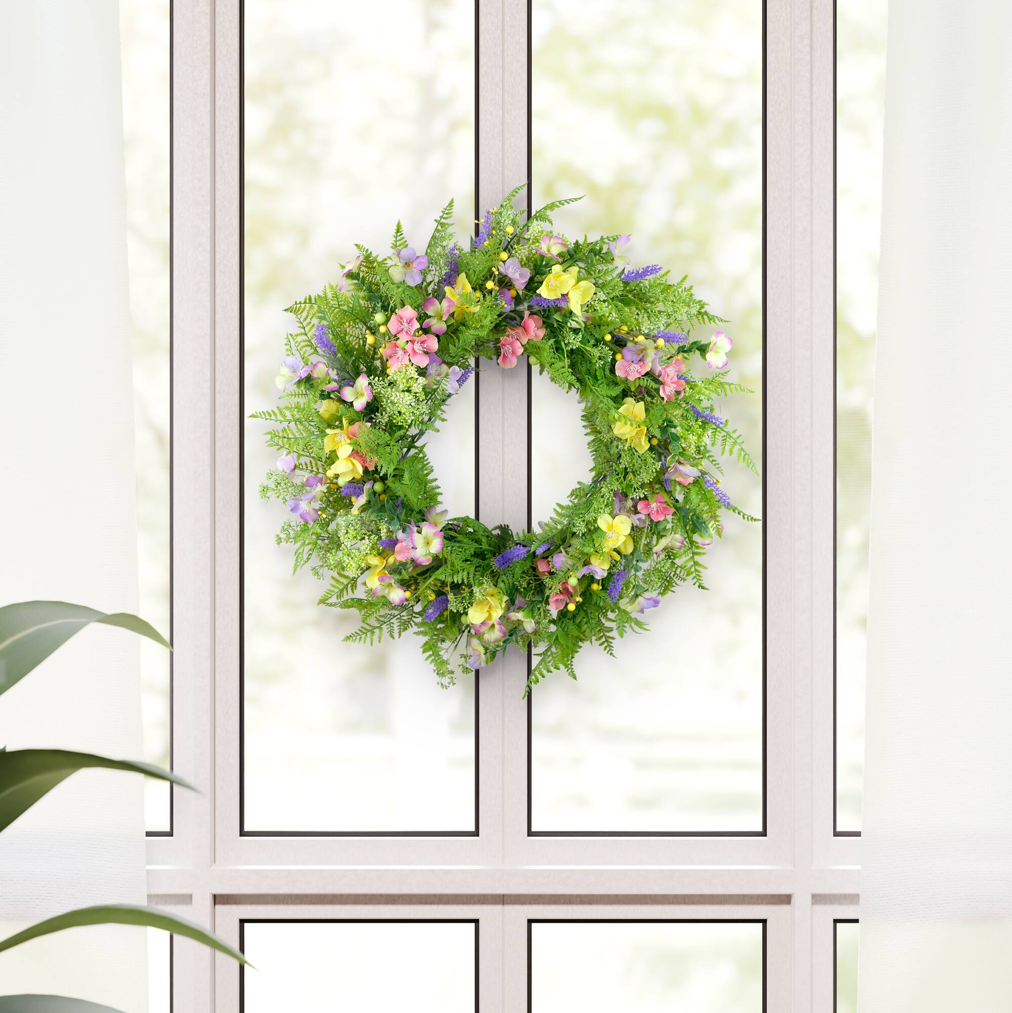 30" Artificial Dogwood & Lavender Floral Spring Wreath